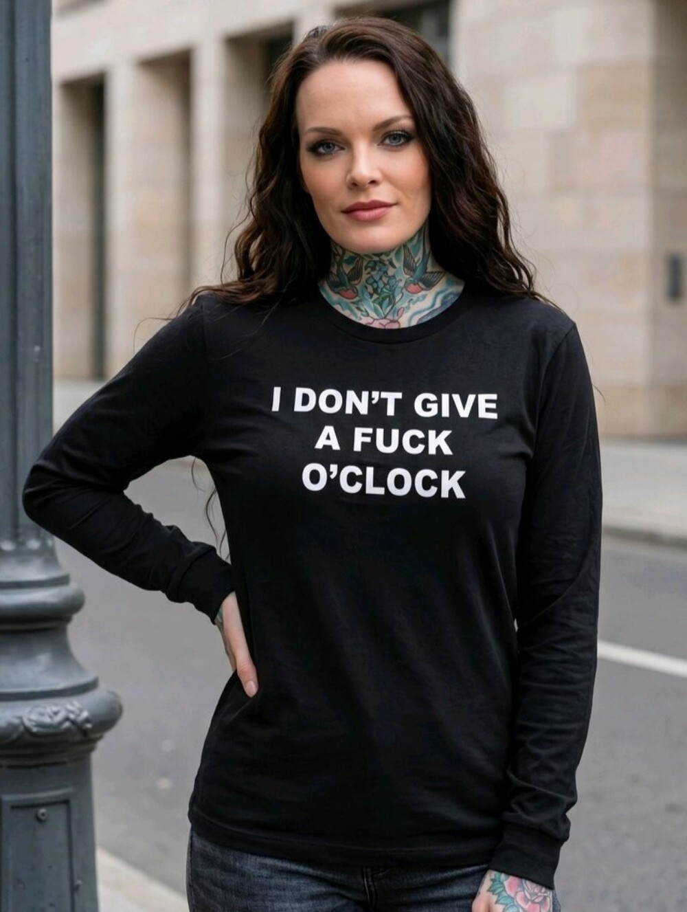 FASHION NOVA ✦ IDGAF O’Clock Long Sleeve Top ✦ Black White Graphic Crew Neck NWT